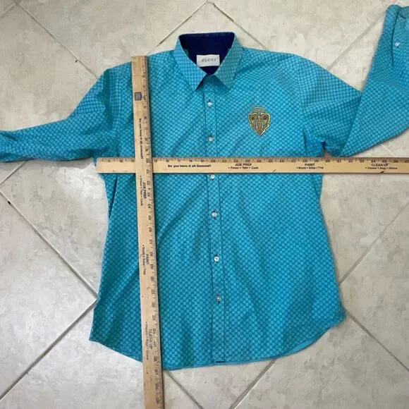 GUCCI Men’s blue Long Sleeve Button Up Embroidered Cotton Shirt Size S Italy - Picture 9 of 14